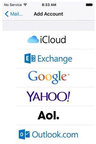 All mail service providers supported by iPhone will appear