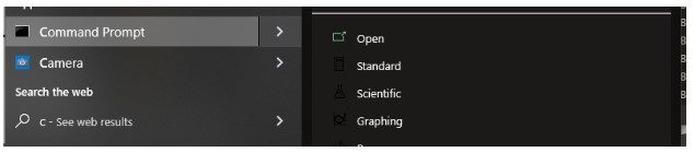 Open the “Command Prompt” from the Search bar