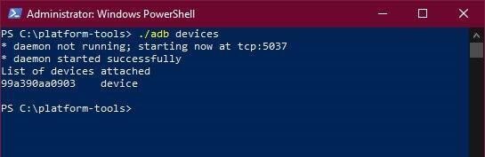 Type “ ADB devices in the command bar and press enter