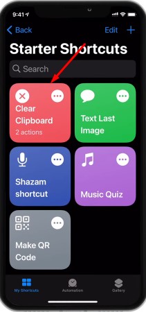 Go back to the My Shortcuts tab