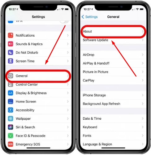 select the “General Settings” option and click on the “About