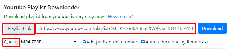 Paste the link of the YouTube Playlist