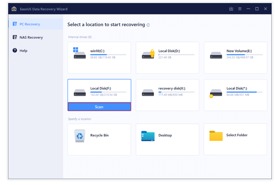 Choose a location and start scanning