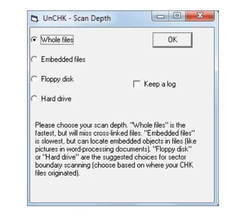 choose the Whole file option to scan and then click OK