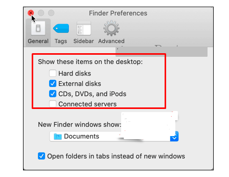 click on general tab