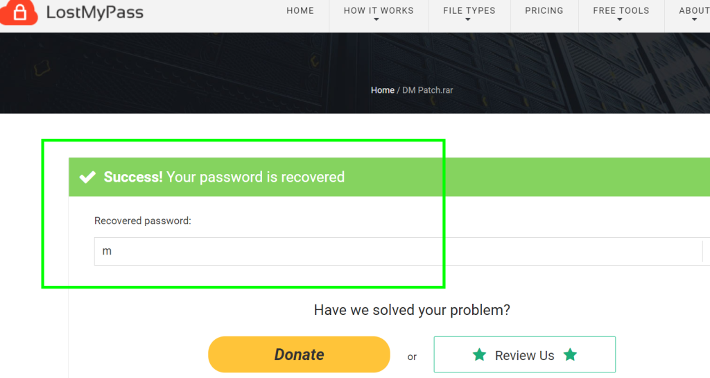 displayed a dialogue box revealing your RAR password