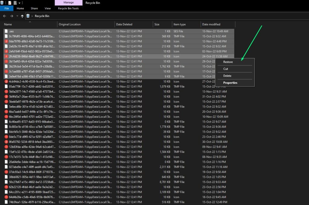 On the pop-up menu, select Restore