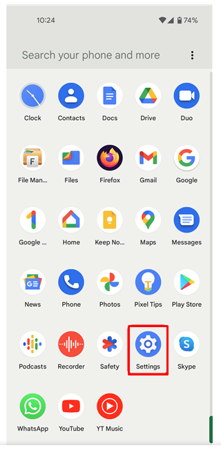 open your device's “Settings” app